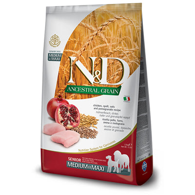 N&D Low Ancestral Grain CHICKEN & POMEGRANATE SENIOR MEDIUM & MAXI - PetsCura