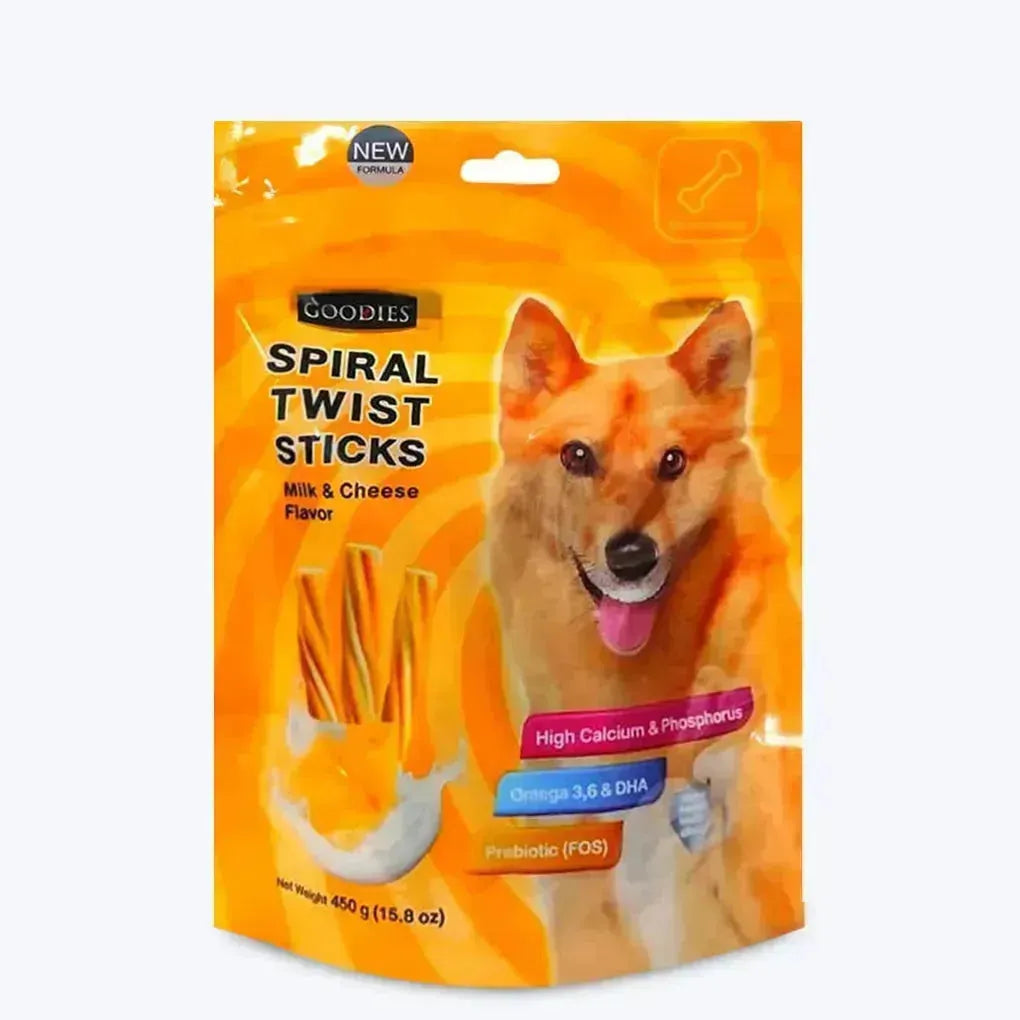 Goodies Spiral Twist Sticks Milk & Cheese - PetsCura