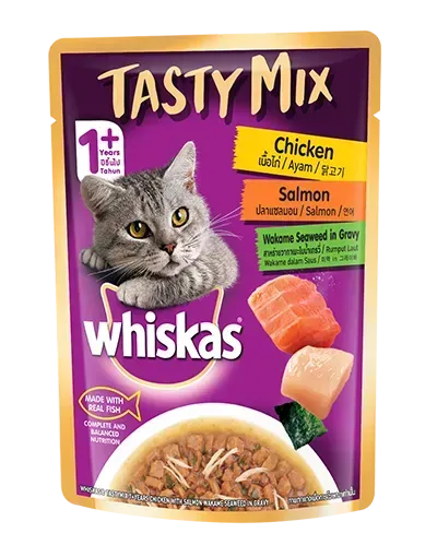 Whiskas Tasty Mix Chicken Salmon And Wakame Seaweed In Gravy - PetsCura